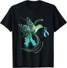 Футболка унисекс с колибри, держащей бирюзовую ленту, символ борьбы с раком яичников