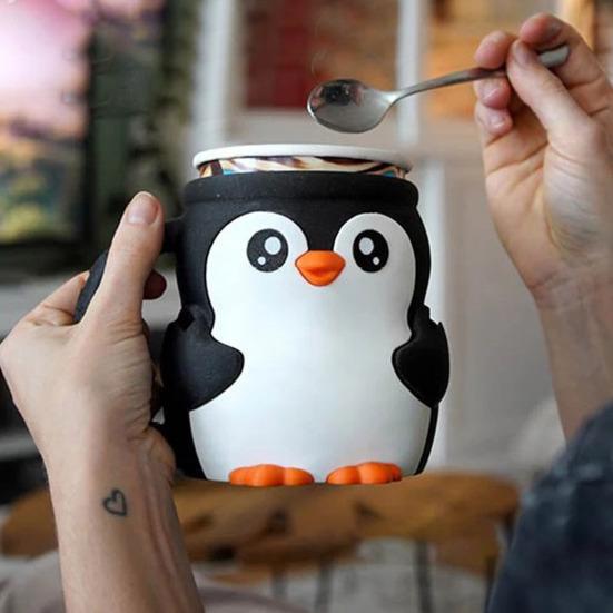Пингвин Держатель для пинты мороженого с ложкой Ящик для закусок Многоразовые контейнеры для мороженого Подставки для эскимо Рукав для стакана/банки пива