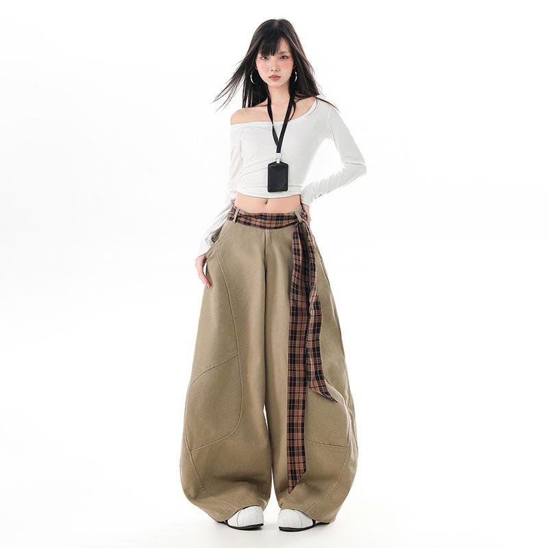 American retro khaki wide-leg casual pants women's autumn and winter new lazy drape versatile denim scimitar pants