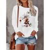 Women's Spring and Autumn Fashion Casual Loose Christmas Deer Pattern Printed Round Neck Long Sleeve T-shirt Top