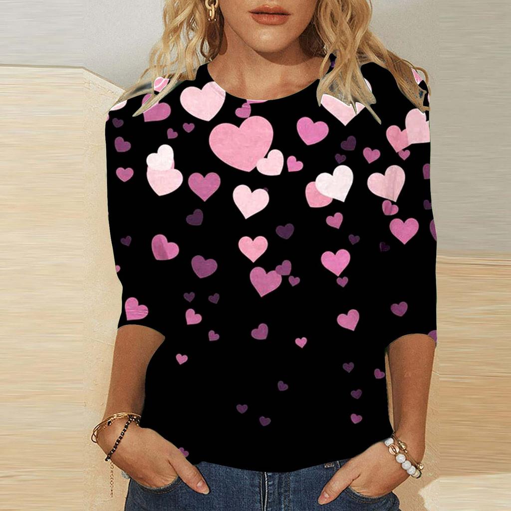 Круглый вырез 3D Love Printed Top Модные повседневные длинные рукава женские футболки