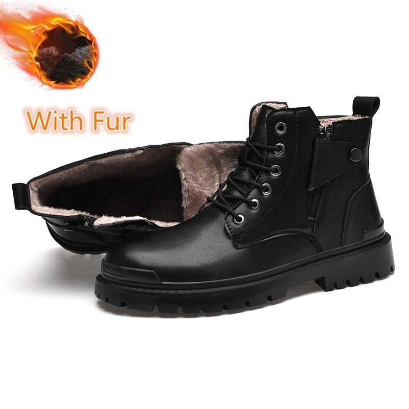 Новые осенне-зимние мужские ботинки с боковой молнией из натуральной кожи, теплые плюшевые мотоциклетные ботильоны, повседневная кожаная обувь