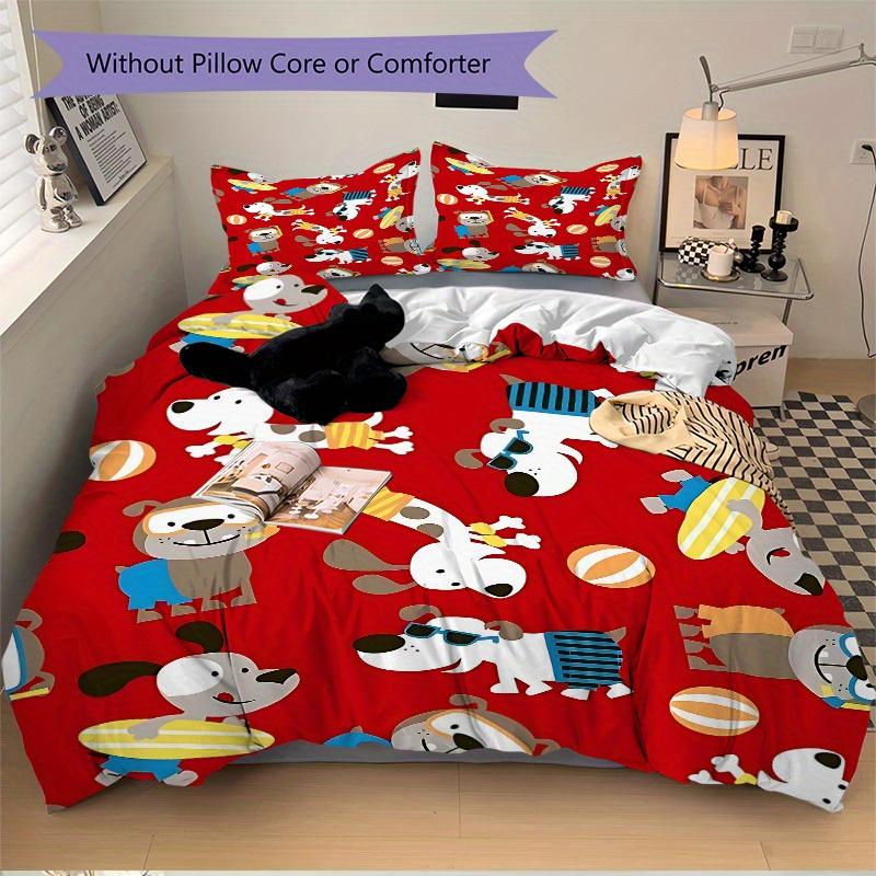 3pcs set Puppy Playtime 1 Quilt Cover + 2 Pillowcases, All Seasons Bedroom Setting, Perfect for Home and Dorm Decor a179
