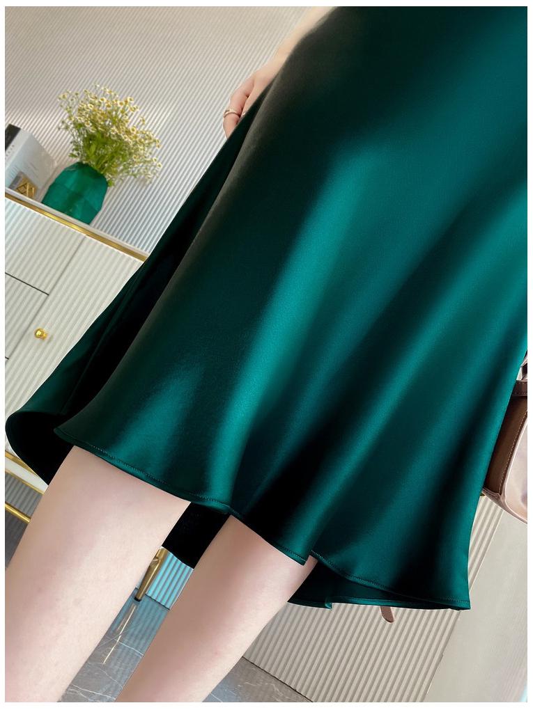 Elegant Retro Satin Acetate Umbrella Skirt for Women