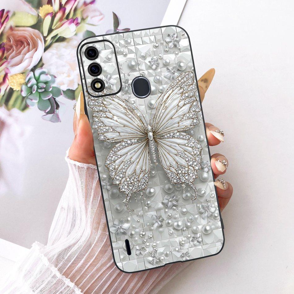 For ITEL A48 Cute Flower Butterfly Cat Painted Case For Itel A48 Black Silicone Soft Phone Cases