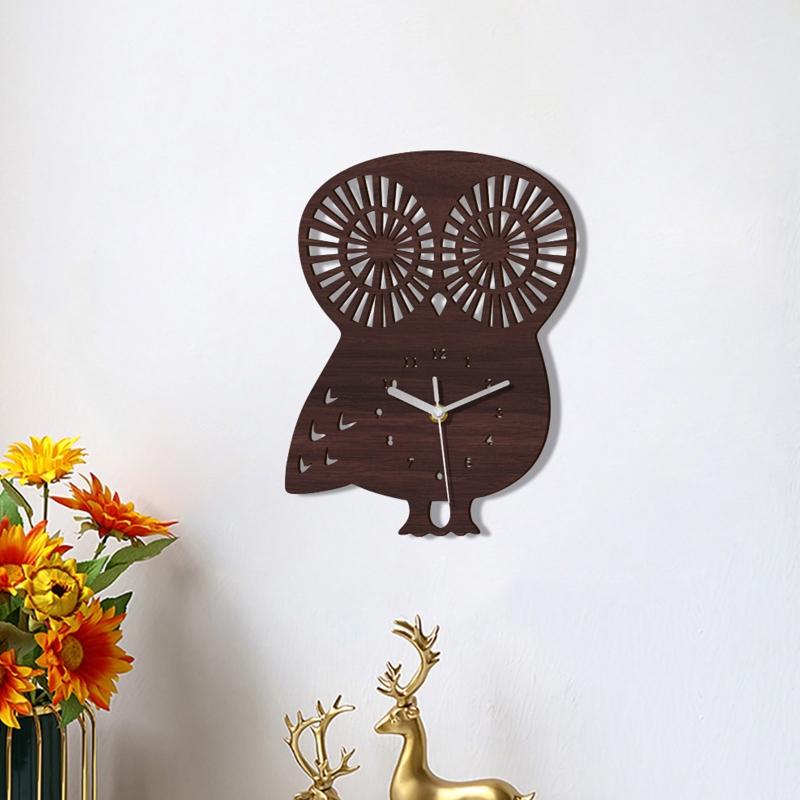 Деревянные часы-сова, подвесное деревянное украшение, бесшумные часы без тиканья для дома, спальни, гостиной, настенное украшение