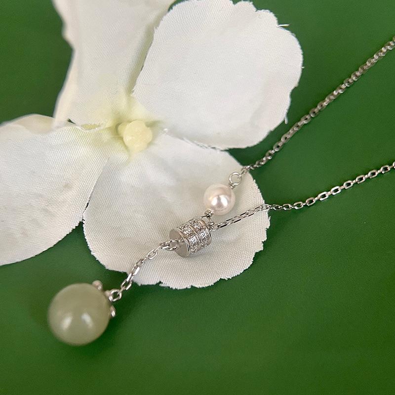 Hotan Jade Pearl Necklace Light Luxury Chinese Style Retro Necklace Fringe Collar Chain New