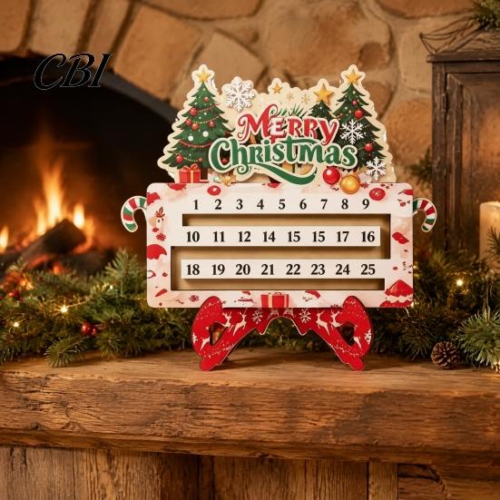 Christmas Countdown Box Calendar, 25 Days Until Advent Vintage Holiday Home Decoration Farmhouse Wooden Table Sign for Indoor Decor Eve Calendar
