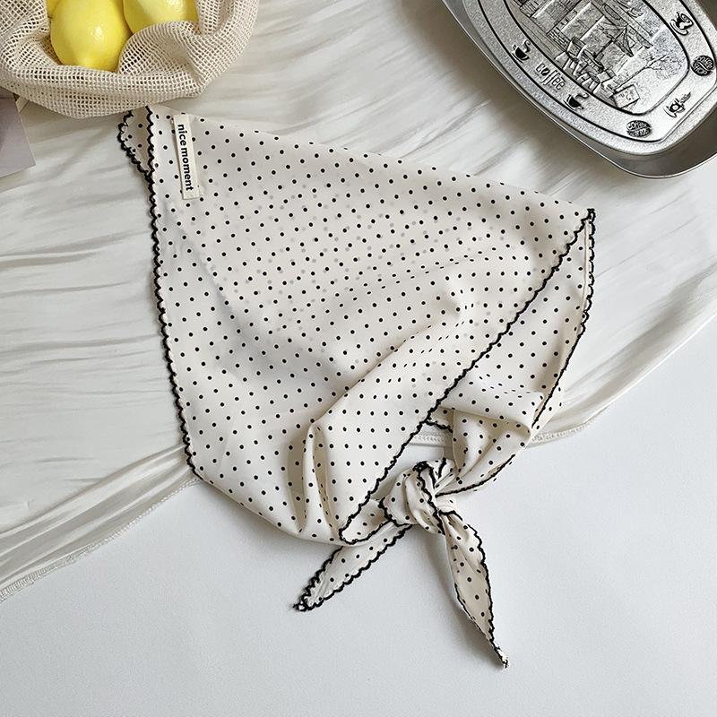 Polka Dot Silk Scarf, Striped Triangle Scarf, Headscarf, Pastoral Multi-functional Fashionable Sunscreen and Breathable Polka Dot Silk Scarf