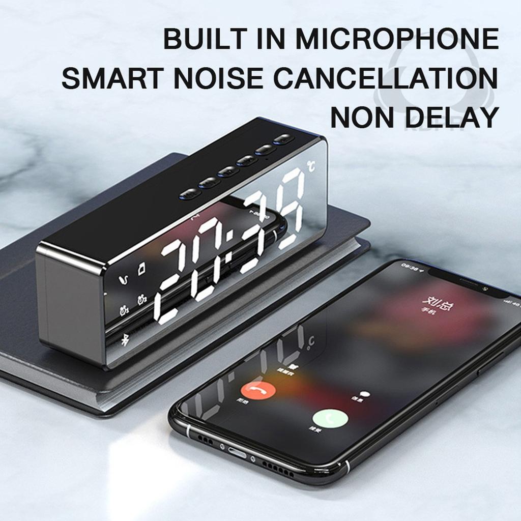 Bluetooth Speaker LED Mirror Display FM Radio Speakers Wireless Alarm Clock