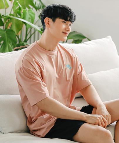 Tyubeuteuli Men'S Basic Loose Fit Short Sleeve Rash Guard A604 Salmon Pink