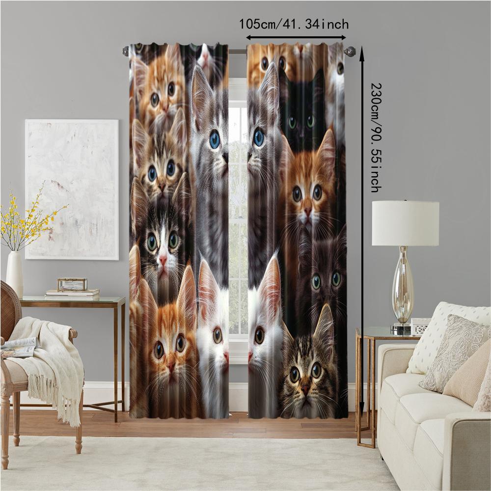 2 pcs, versatile polyester transparent curtains for home decoration Cute Cats for use in bedrooms and living rooms
