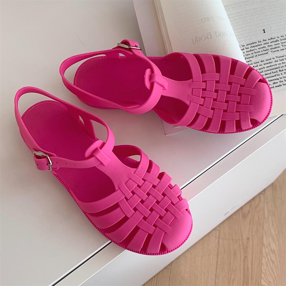 Fashion Women Rome Sandals Cut-out Gladiator Style Summer Shoes Soft PVC Peep Toe Girls Student Street Outdoor Sandals