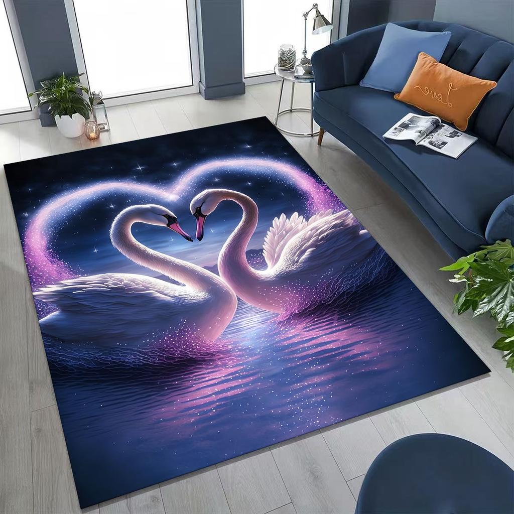 Ковер Мультфильм Искусство Лебедь Мечты Любви для Спальни Гостиной Дивана Домашний Декор Придверный коврик, Большой Детский Игровой Нескользящий Напольный Коврик Подарок