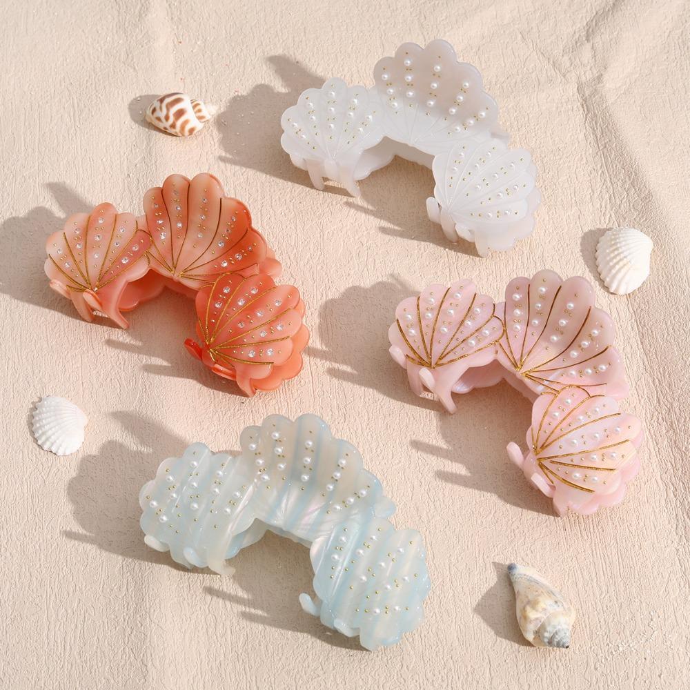 Acetic Acid Acetate Shell Hair Claw Elegant Pearl Rhinestone Crab Clip  Hair Styling Accessory