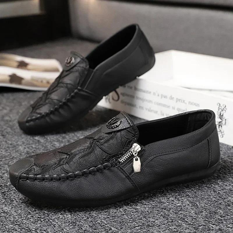 Fashion Leather Men Casual Shoes Outdoor Breathable Walking Shoes Lightweight Mens Loafers Lazy Shoes Soft Sole Male Sneakers