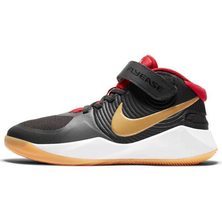 Nike Team Hustle D 9 FlyEase Slip Resistant Cushioning Mid top Basketball Shoes Black Red Gold Unisex BV2952-003