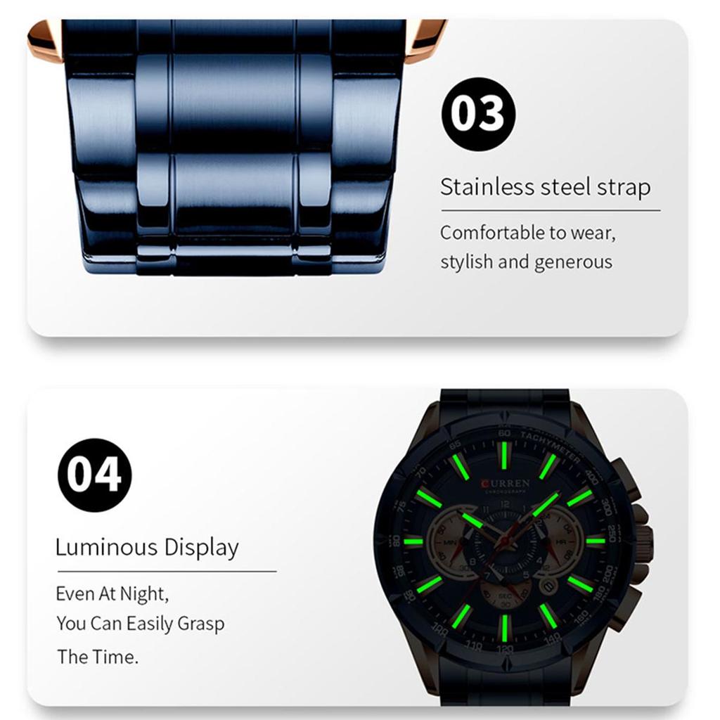 Часы CURREN 8363 для мужчин, мужские кварцевые наручные часы с ремешком из нержавеющей стали, три ремешка