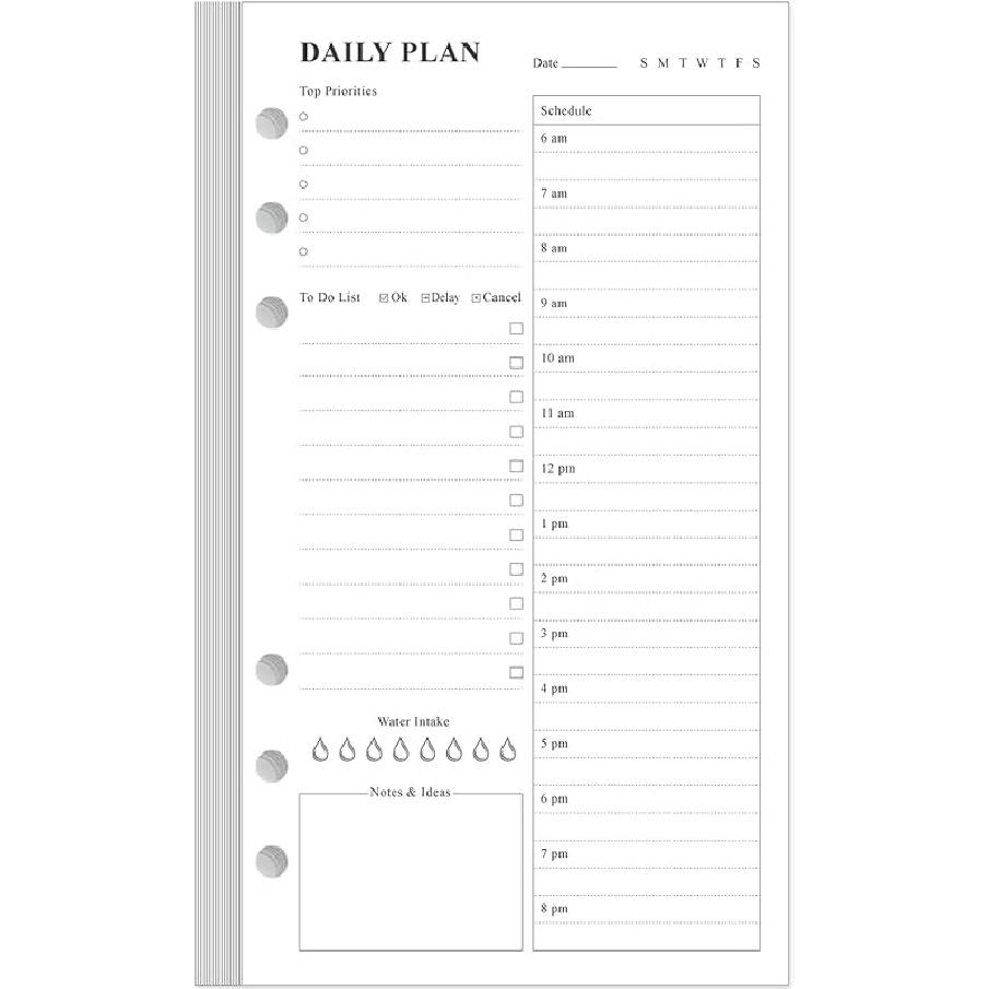 Ежедневник A6 без дат - Список дел для ежедневников Filofax Personal, 80 листов/160 страниц, Планер и линованная вставка, 6-отверстная, 3,75" x