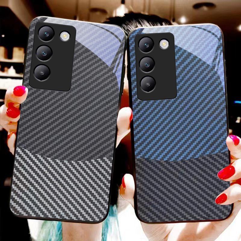 Двухцветные полосы для Y72 33S 11 03 36 96 Lite 35 16 Iqoo 12 V40 SE 5G 29 40 21 30 X80 Pro Vivo Чехол для телефона из закаленного стекла Черный