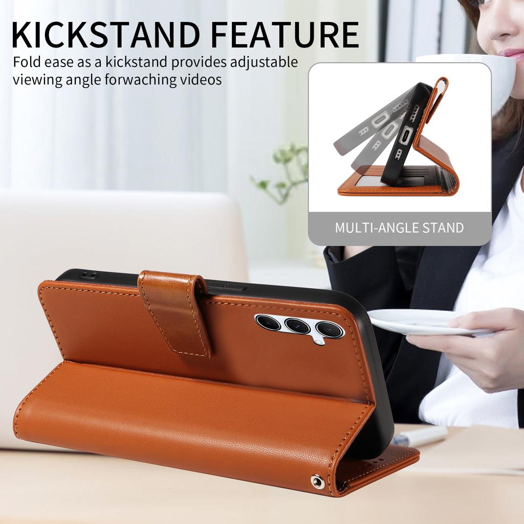 For Samsung Galaxy A16 4G/5G Case RFID Blocking PU Leather Wallet Flip Phone Cover with Wrist Strap