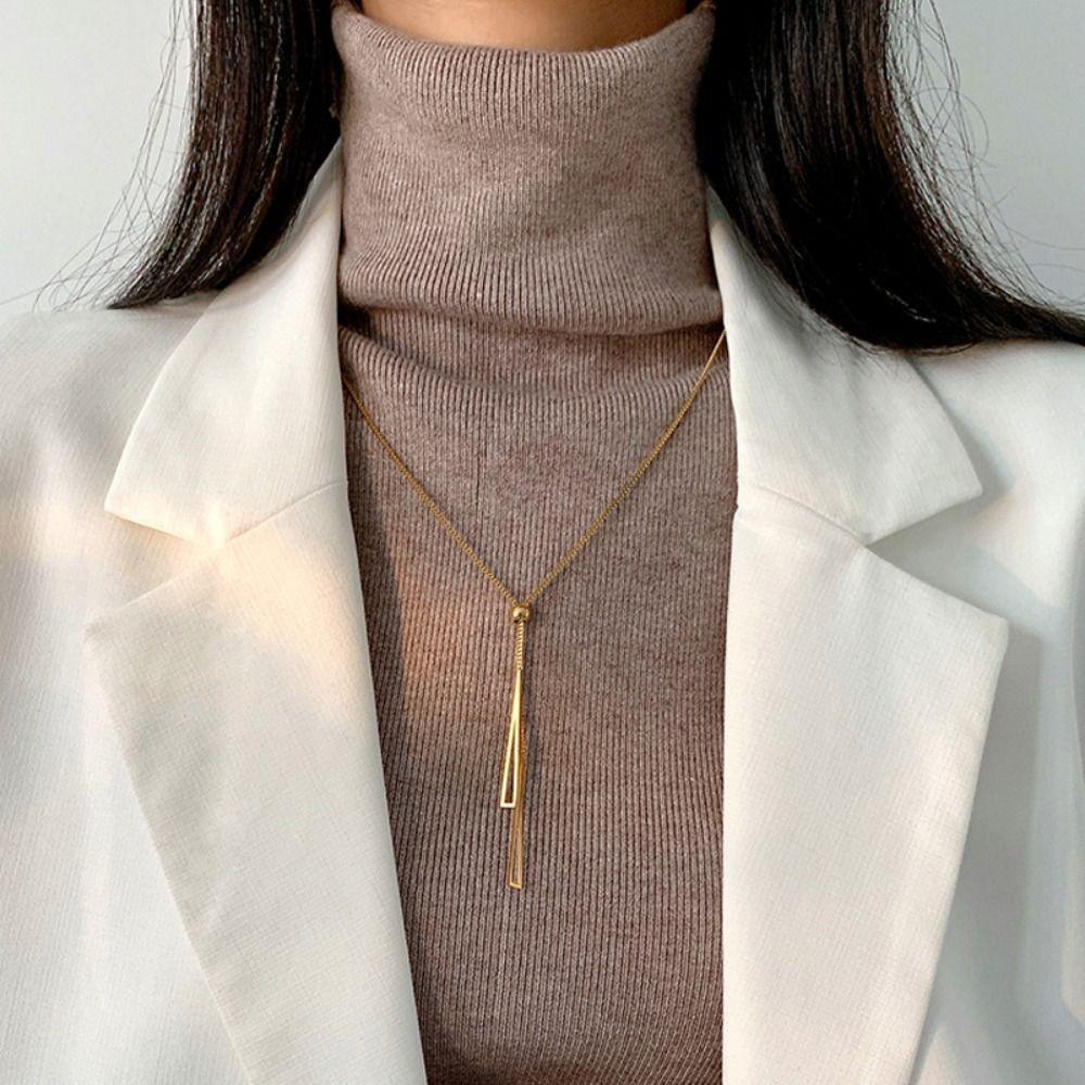 Long Chain Bar Pendant Triangle Tassel Necklace Chic Clavicle Chain New Neck Choker