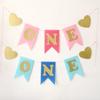 Prince Princess Gold Glitter ONE Hanging Flag 1st Birthday Party Decor Garlands Bunting Banner