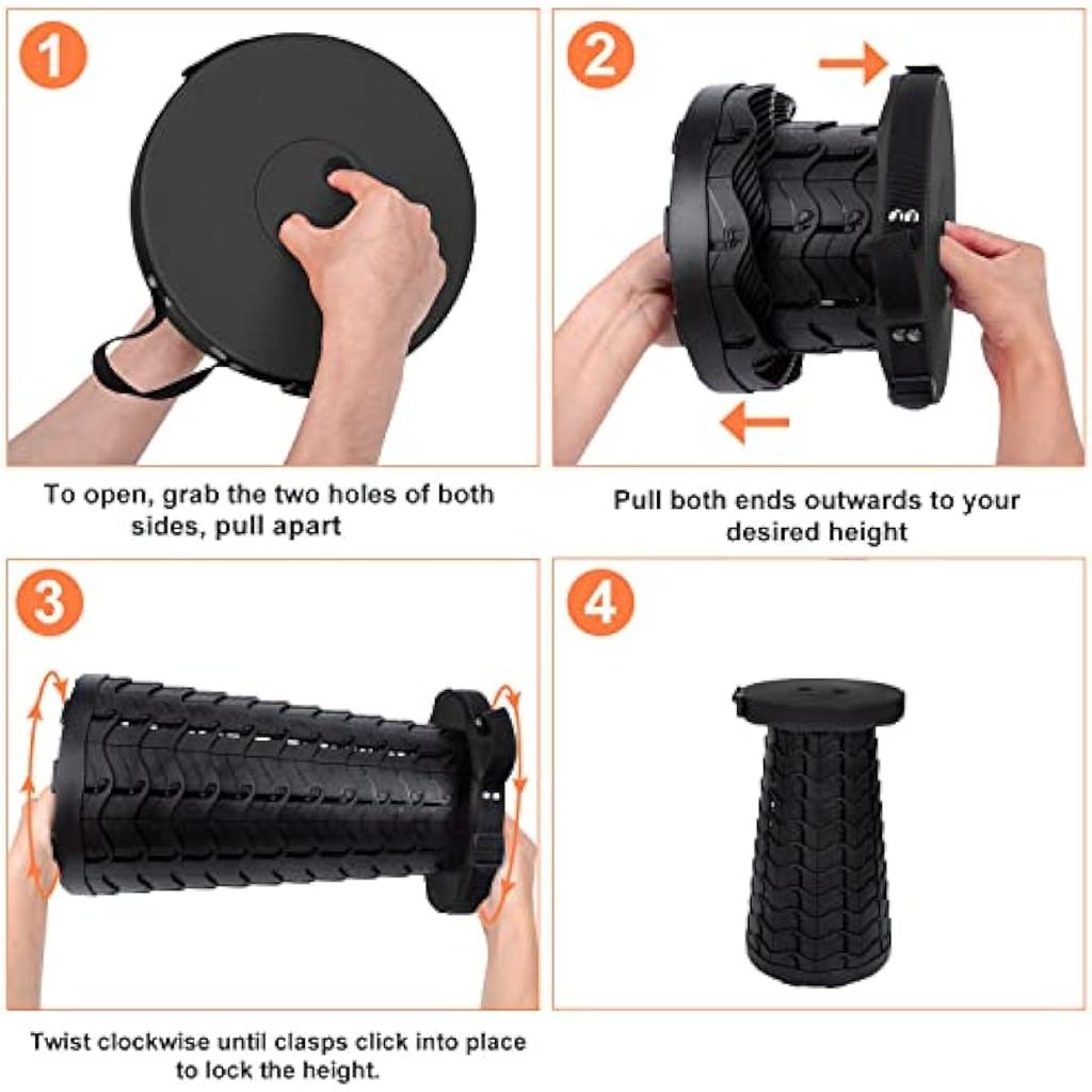 Collapsible Portable Stool, Upgraded Folding Camping Stool Load Capacity 450lbs Telescoping Foldable Retractable Stool for Adults