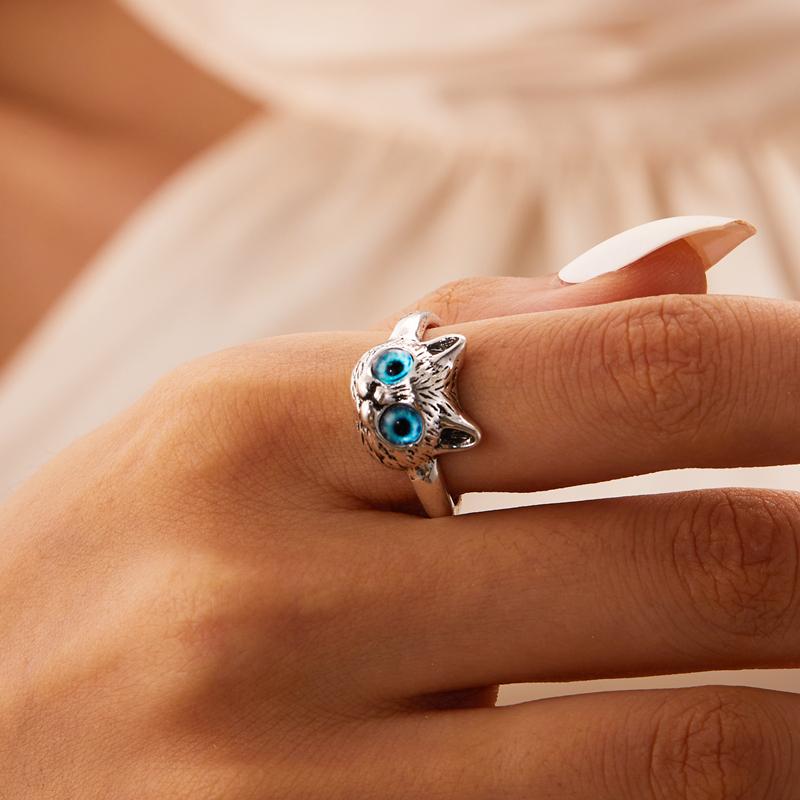 New Cute Silver Color Kitty Cat Animal Rings For Women Girls 3 Color Cat Eyes Open Couple Ring Gothic Wedding Finger Accessories