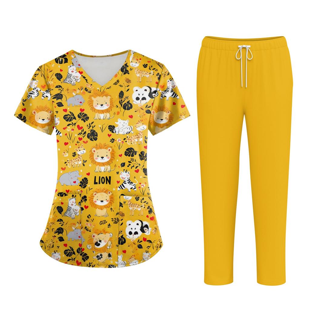 Плюс размерСкраб с принтом Рабочая форма Топы для женщин Крест V-образным вырезом Хэллоуин Принт с короткими рукавами Забавные футболки Спецодежда Футболка с карманами