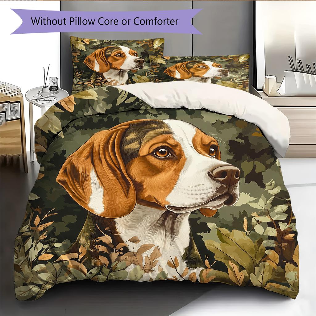Beagle and Leaves Pattern Bedding Home Decoration Birthday Gift (1 * duvet cover + 2 * pillowcase, without core)