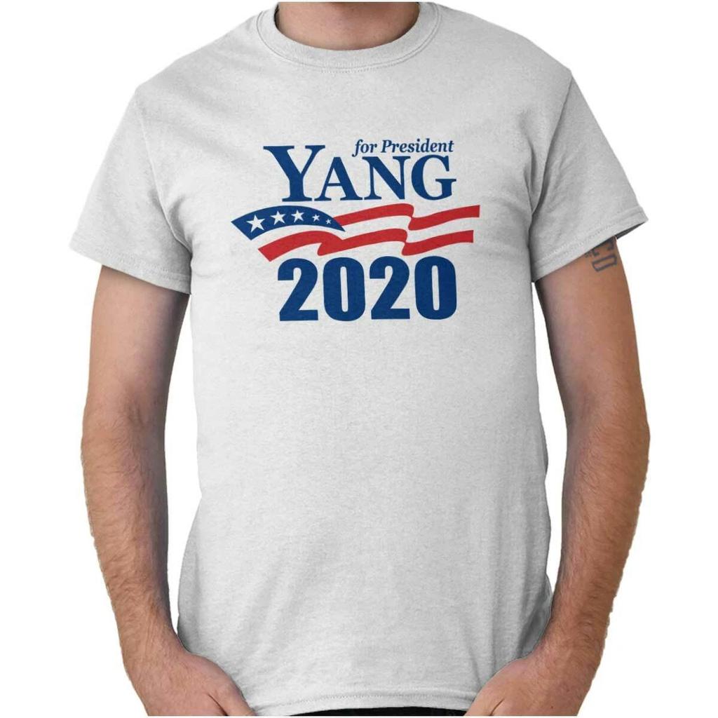 American Flag President Campaign Yang USA Womens or Mens Crewneck 100% Cotton T-shirt Mens Tees Top Tee