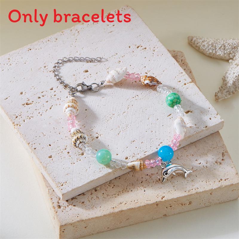 Shell Fish Tail Pendant Bracelets With Crystalline Beads For Women And Men