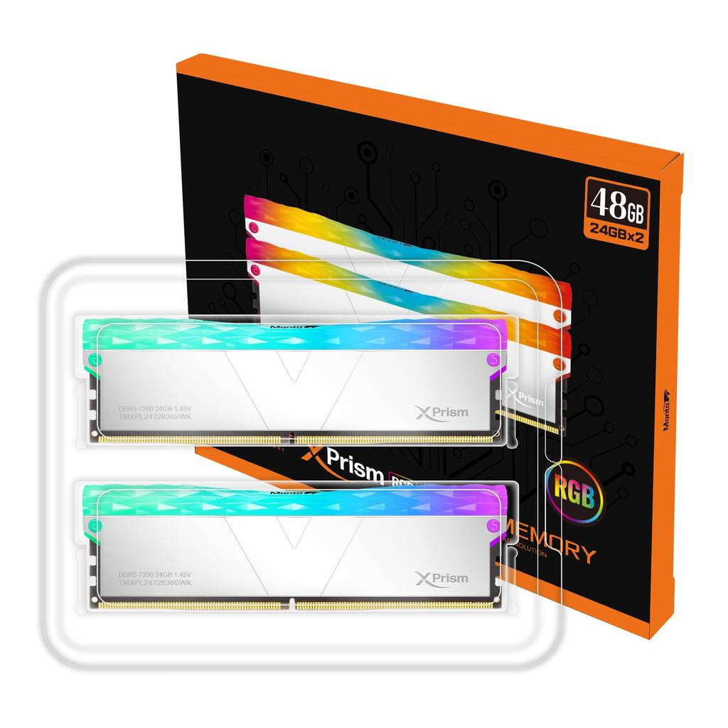 Hynix IC Оперативная память для игрового ПК Manta XPrism RGB 48 ГБ x CL34 XMP с радиатором TMXPL2472834SWK v-color (Светоизлучающий) DDR5-7200МГц PC5-57600