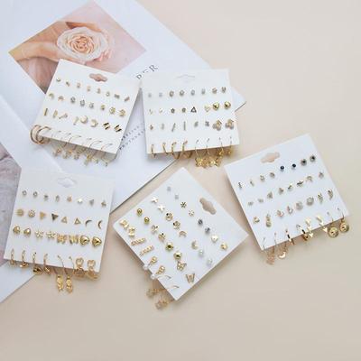 16 пар/компл. женские серьги-гвоздики, жемчужные серьги для женщин, богемные модные украшения, серьги-гвоздики с геометрическим кристаллом и сердцем, новинка