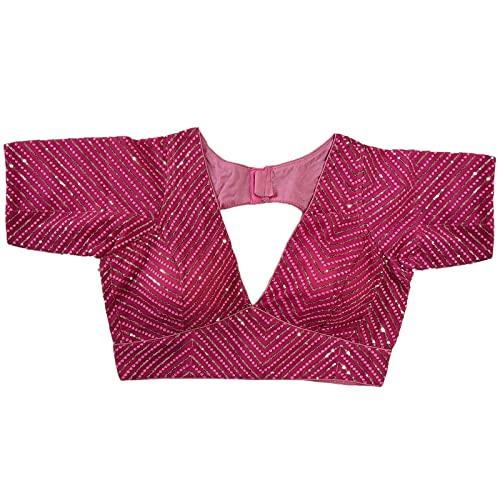 Vihu Fashion Женский нарядный готовый блузон для сари с пайетками, с коротким рукавом(Блестки Бутти Розовый_38)