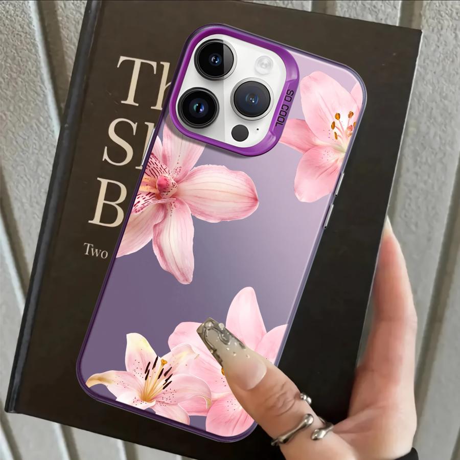 Чехол для iPhone 17 Pro Max XR 14 16 15 Plus 11 12 XS 13 Pro Air Задняя крышка телефона Розовый узор с цветами лилии