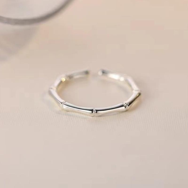 Elegant 925 Silver Plated Bamboo Design Open Tail Ring for Women