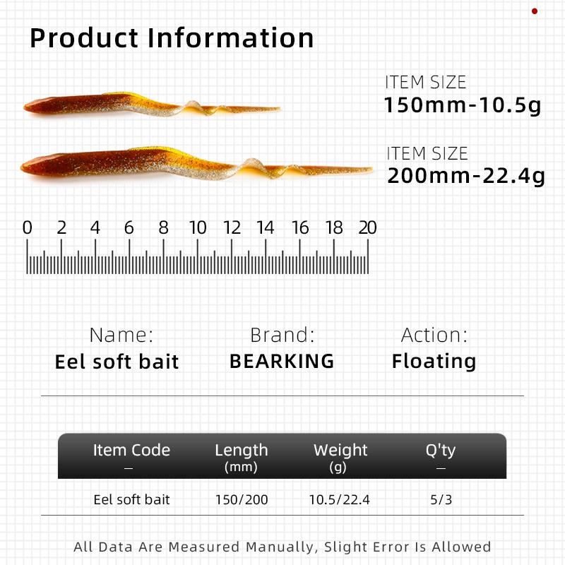 BEARKING Мягкие приманки EEL 20 см 15 см, искусственные приманки, рыболовные черви, силиконовые окуни, щука, гольян, приманка для плавания, отсадка, пластиковые приманки