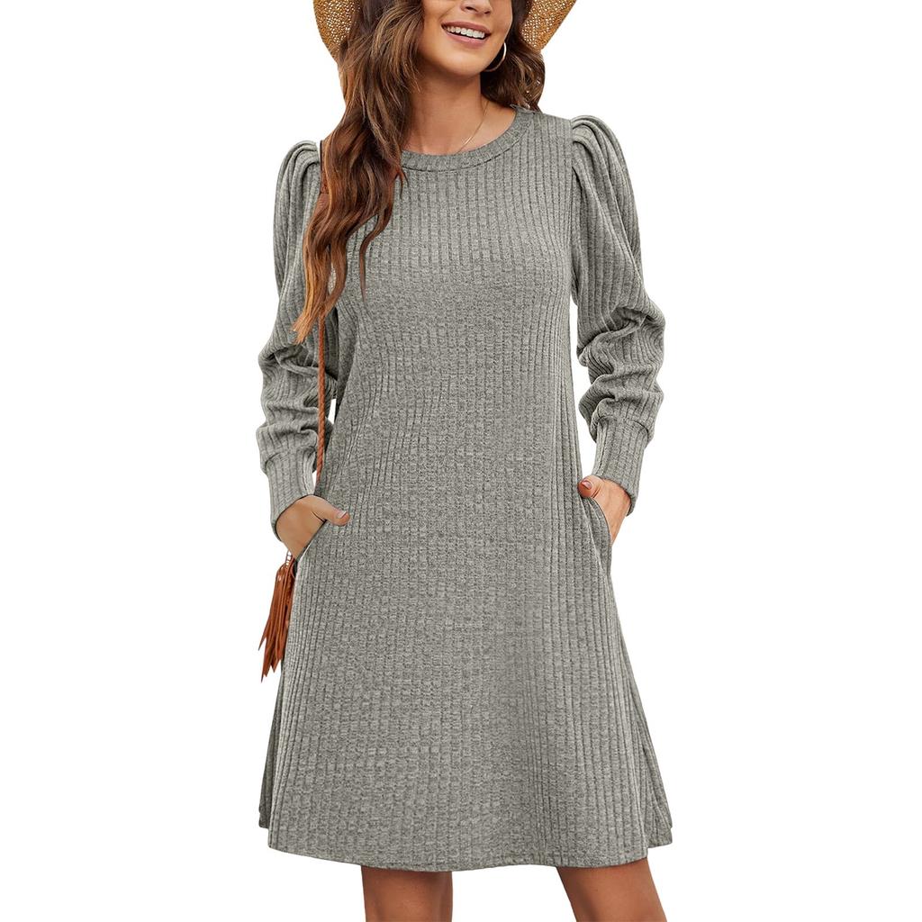 Women Casual Sweater Dress Winter Knitted Sundress Wiht Pockets Long Sleeve Tunic Clothes Keep Warm Midi Dresses