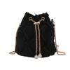 Niche Design Denim Rhombus Bucket Bag Crossbody Trend Drawstring Fringed Pearl Chain Crossbody Bag