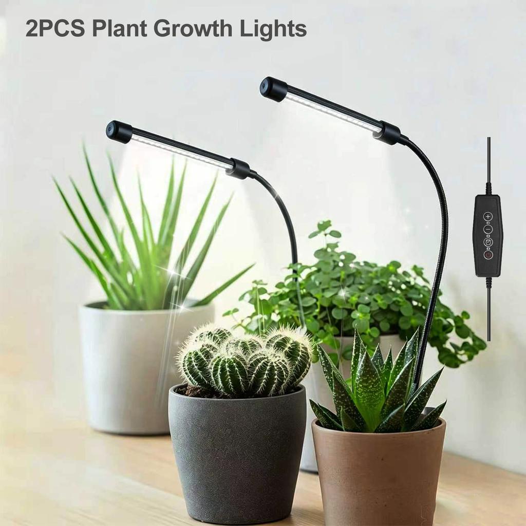 48LEDs Grow Lights for Indoor Plants 6000K Full Spectrum Ground Plug Grow Light with Gooseneck With 5 Level Dimmable & Auto Timer for Small and Indoor