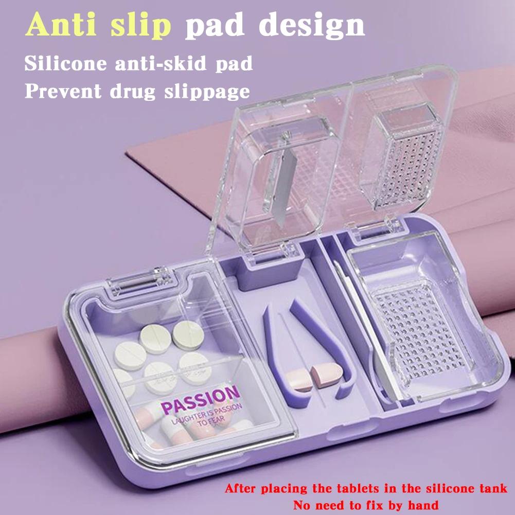 3 In 1 Pill Cutter Splitter Tiny or Small Large Pills Crusher Grinder with Powder Brush Grind Tablets Pill Carrier for Storage