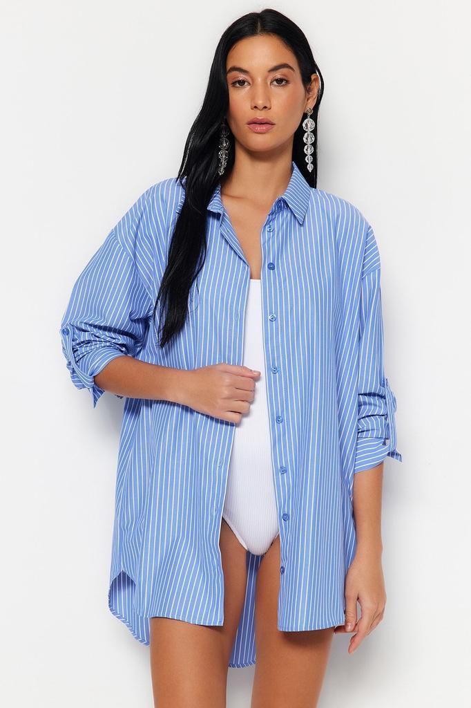 Women's Style Shirt Green Striped Woven Shirt