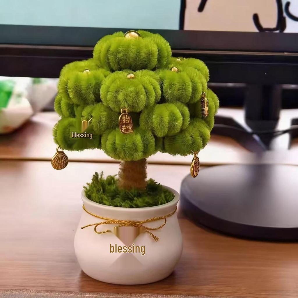 Handmade Money Tree Potted Ornament for Wealth Attraction - Creative DIY Office Decor.