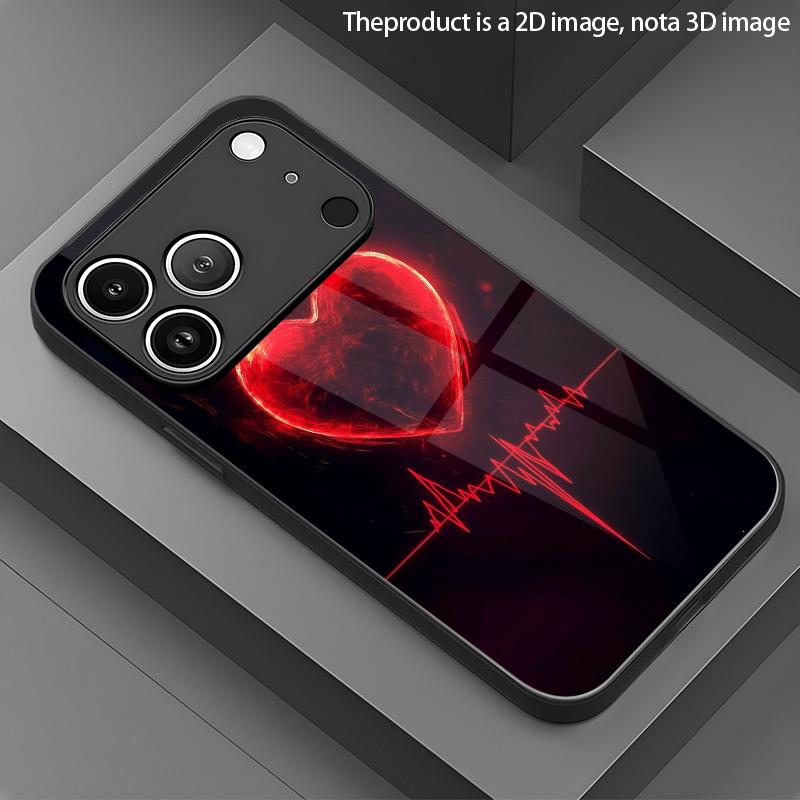 2D чехол для телефона с узором в виде сердца для iPhone 17 16 15 14 13 12 11 X XR XS Max Pro 8 plus - Стеклянная защитная крышка