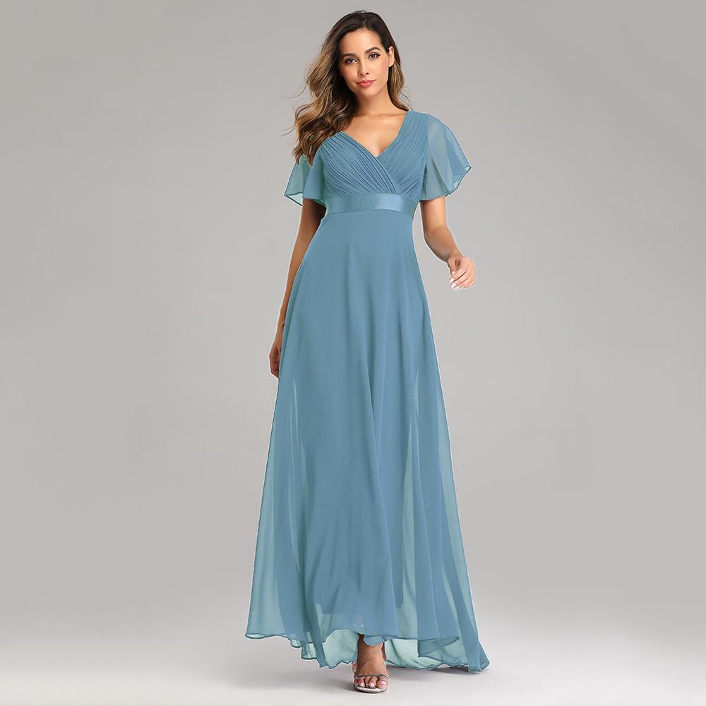 Chiffon Spring Summer Long Dress With Deep V Neck And Ruffle Details For Formal Events