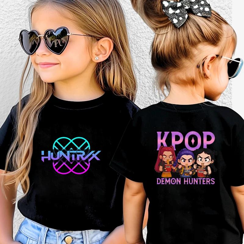 Детская футболка K-pop Охотник на демонов Графические топы Харадзюку Корейские мальчики девочки Уличная одежда Футболки с коротким рукавом Детская одежда