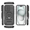 For iPhone 16 Case Ring Kickstand PC+TPU Phone Cover with Lens Shield