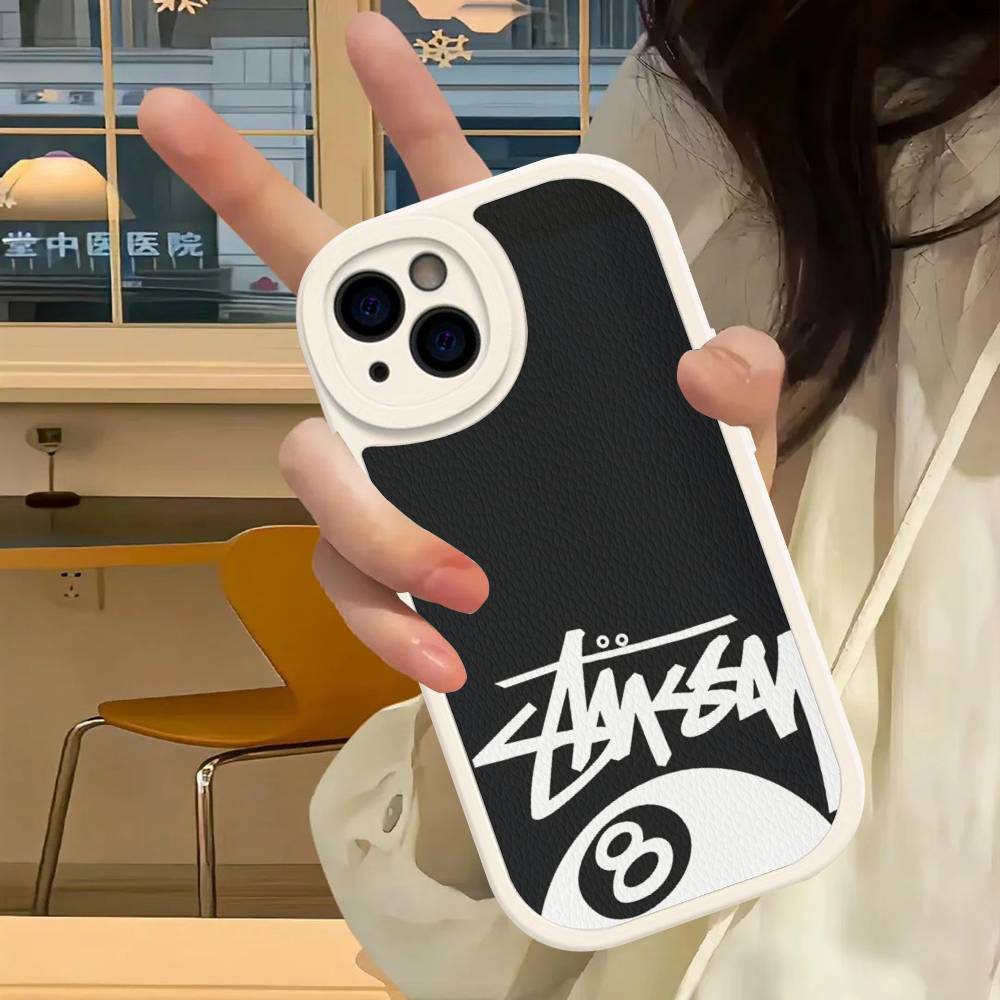 Black And White NO.8 Ball Leather Phone Case For IPhone 16 15 14 13 12 11 Pro Max Plus Cover